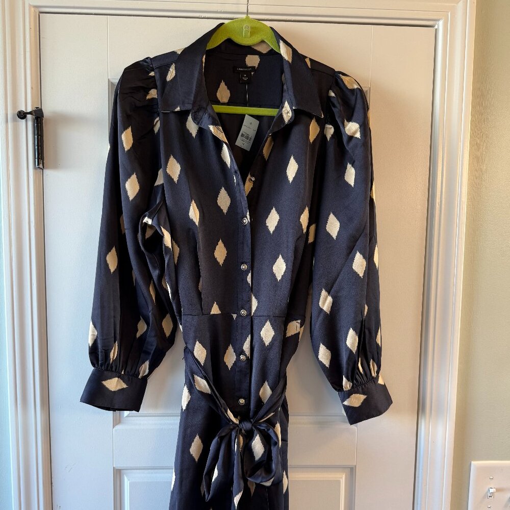 Ann Taylor Petite Geo Collared Belted Shirtdress, Size 16